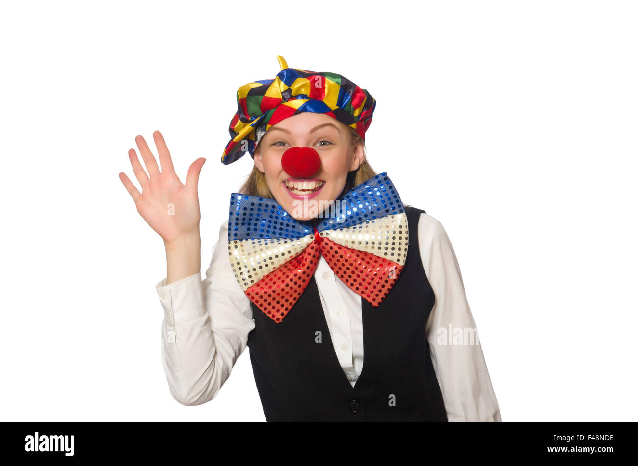Pretty female clown isolated on white Stock Photo - Alamy