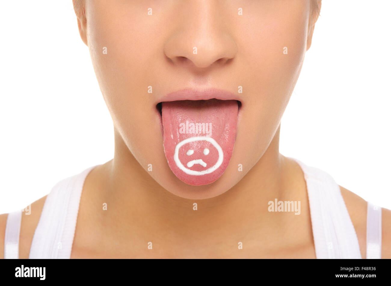 Women's language with the sour face painted Stock Photo