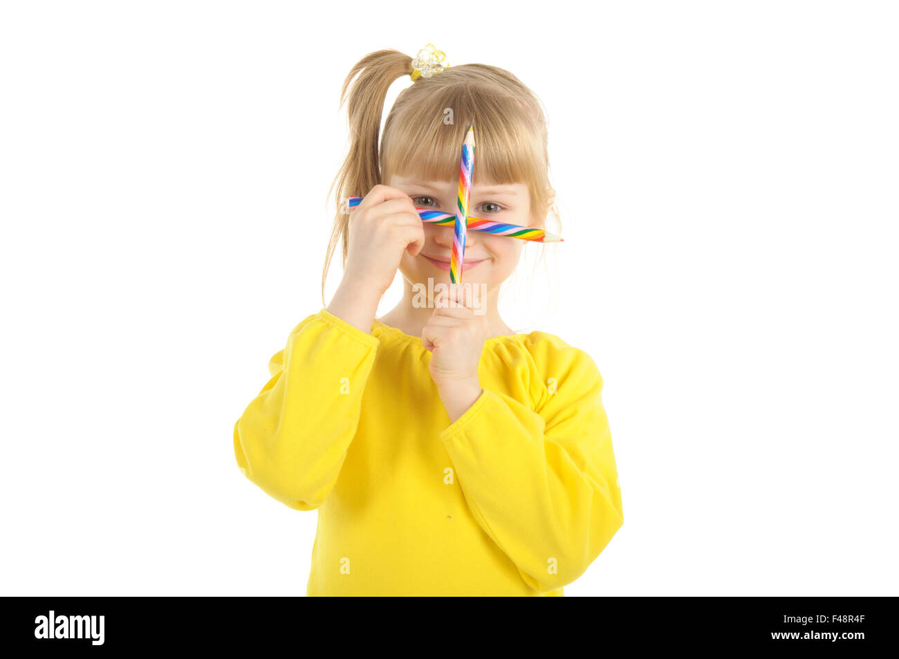 Little girl with colour pencils Stock Photo - Alamy