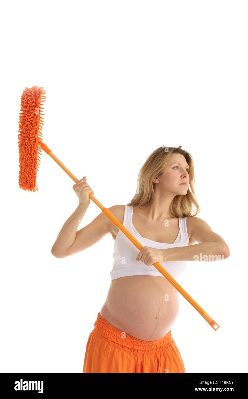 pregnant woman with a mop Stock Photo Alamy