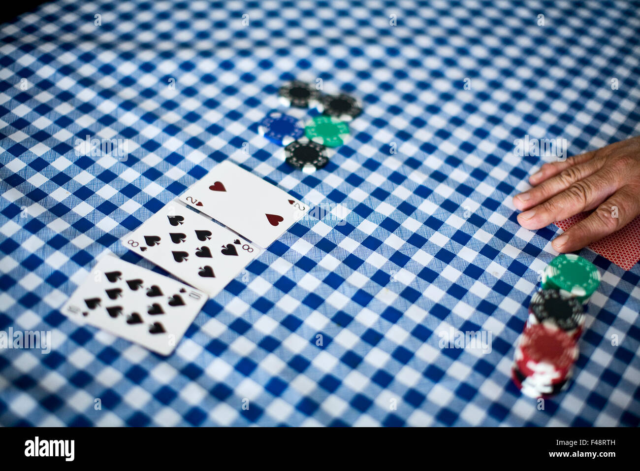 Card game on a checked cloth Stock Photo