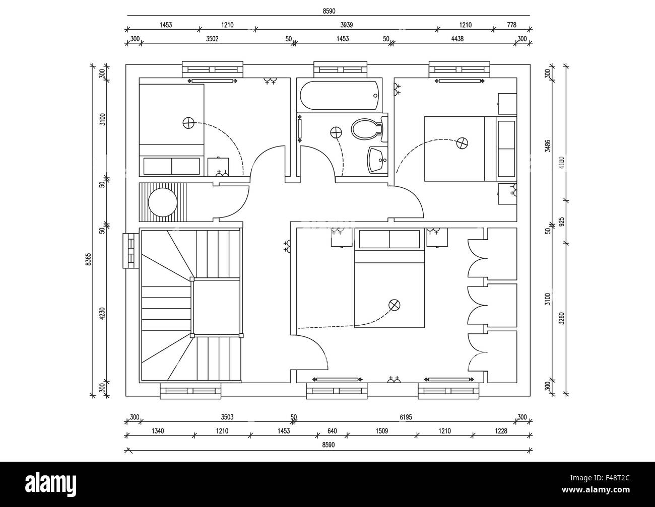 Blueprint Plan Of 3 Bedroom House Stock Photo Alamy