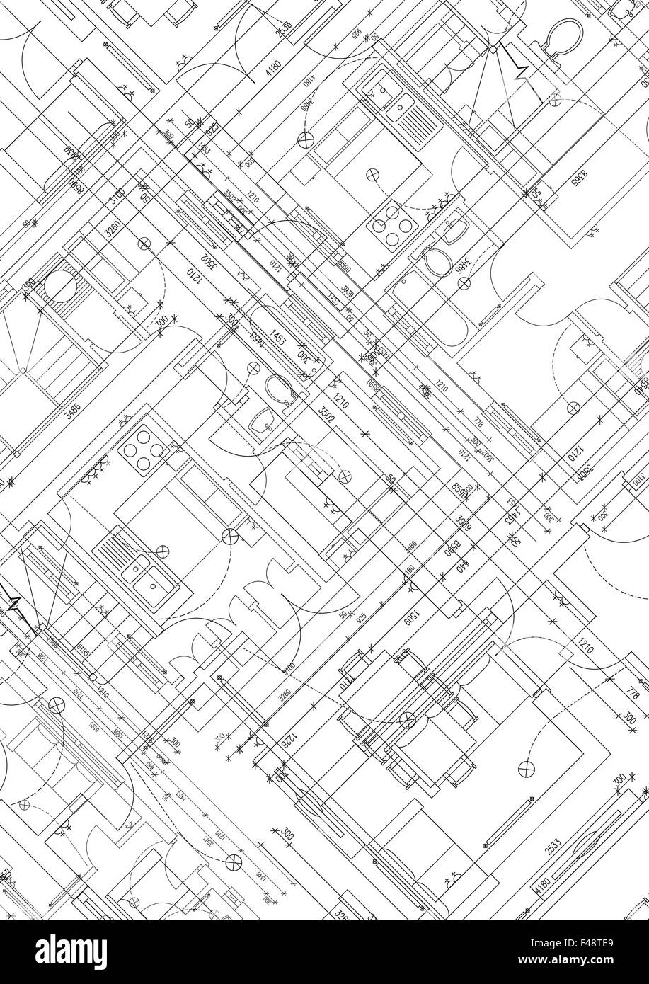 Blueprint plan of 3 bedroom house Stock Photo Alamy