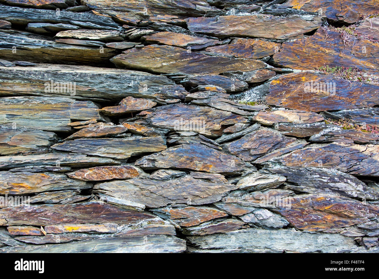 Brick stone wall, made of slate stones,  in a vineyard near Bacharach, Rhine valley, Germany, Stock Photo