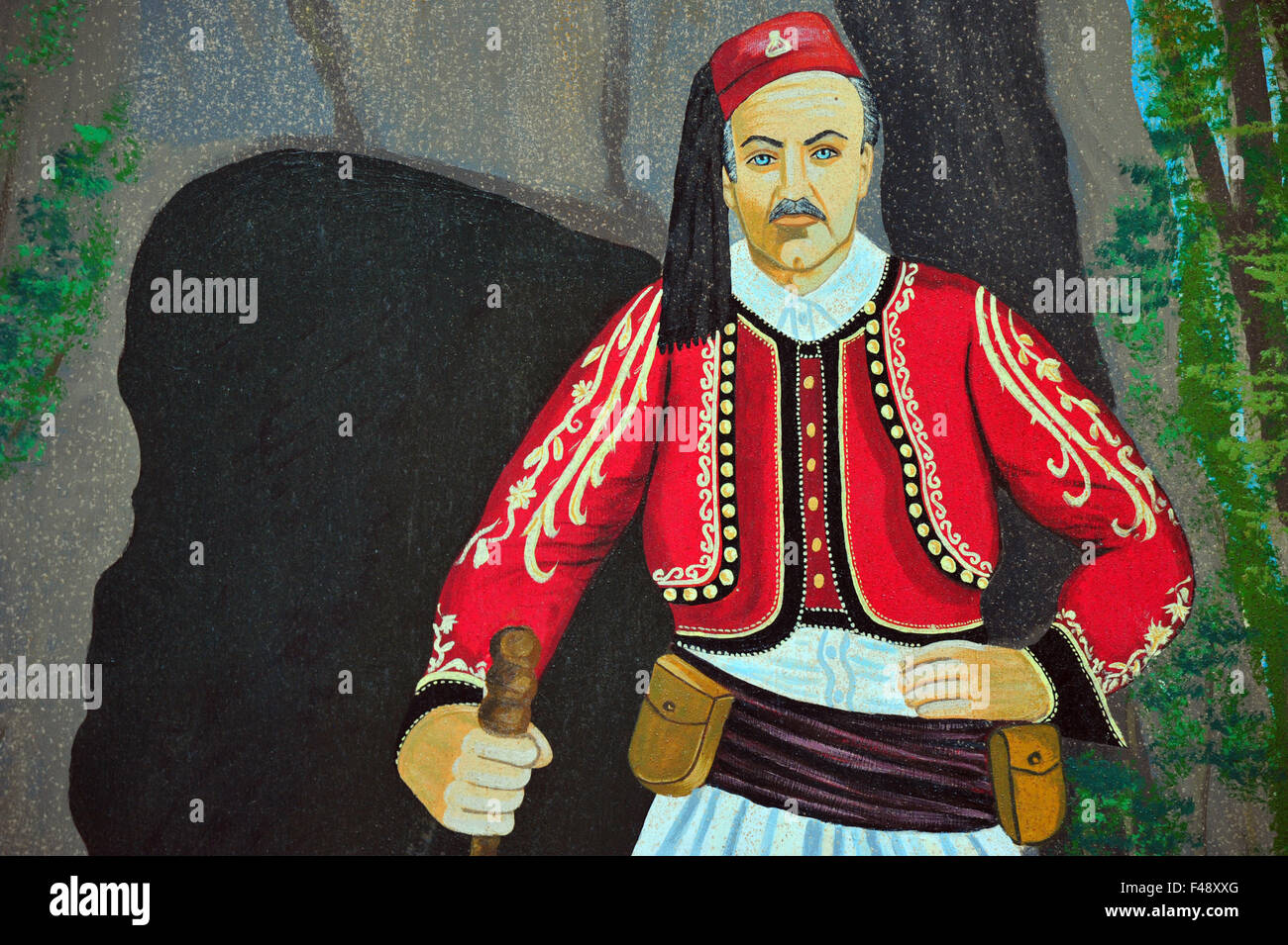 Greek Man, Wall Painting, Lesvos, Greece. Stock Photo
