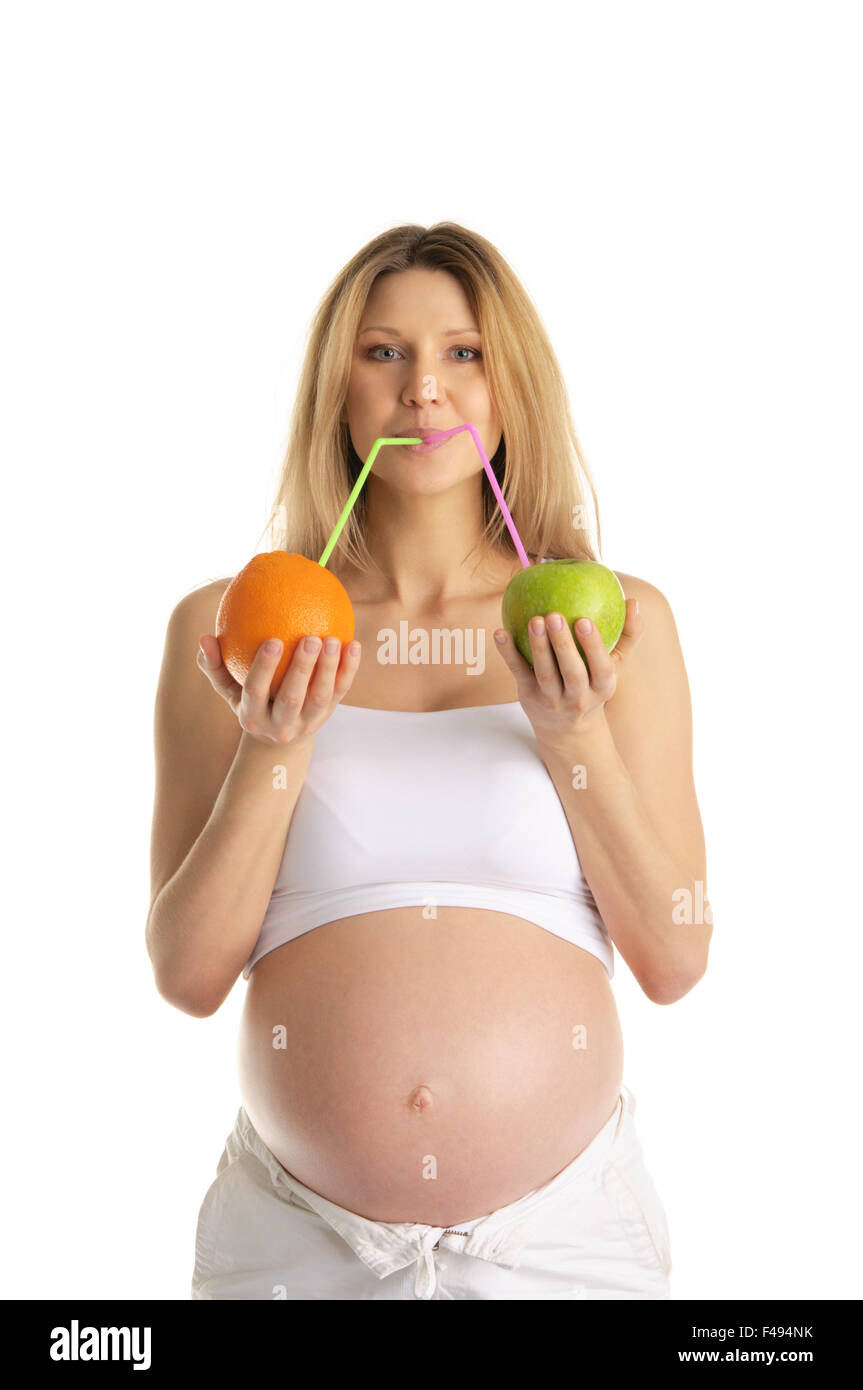 pregnant woman drinks fruit juice Stock Photo Alamy