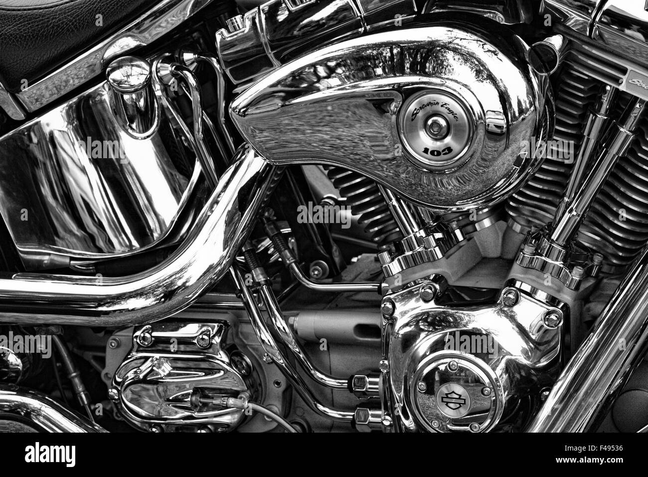 Engine of a Harley Davidson custom built motorcycle Stock Photo