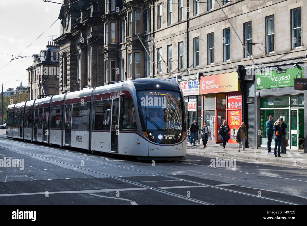 Edinburgh tram on Shandwick Place. Stock Photo