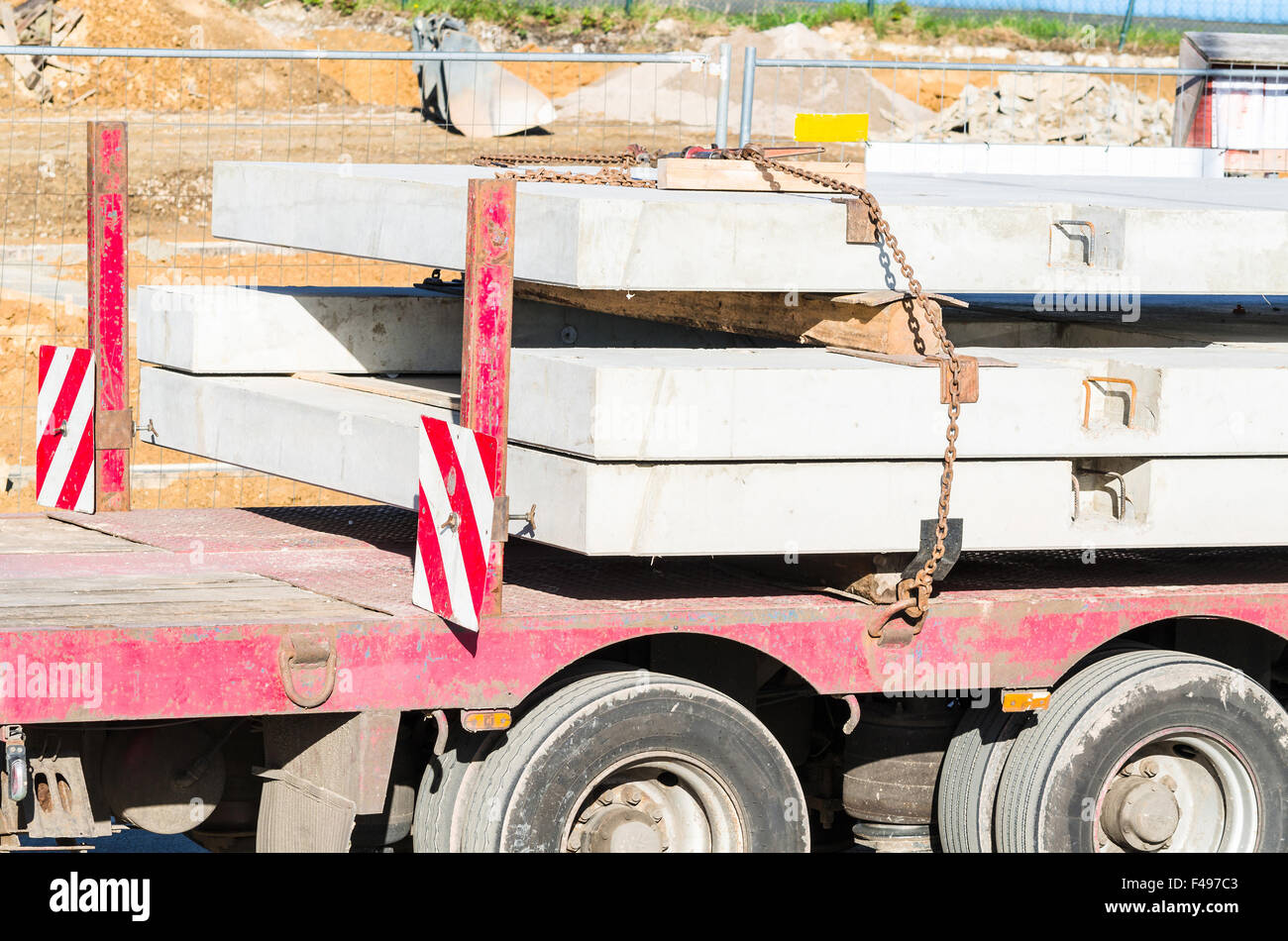 Trucktrailer with precast concrete Stock Photo Alamy