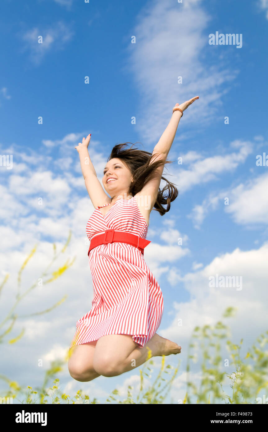 woman in a jump Stock Photo