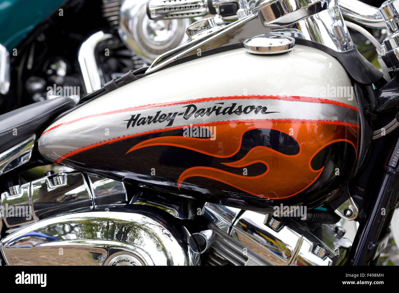 Fuel Tank On A Custom Built Harley Davidson Motorcycle Stock Photo Alamy