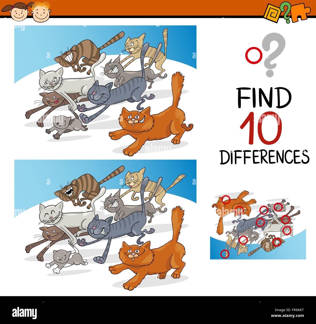 Cartoon Illustration of Finding Differences Educational Game for ...