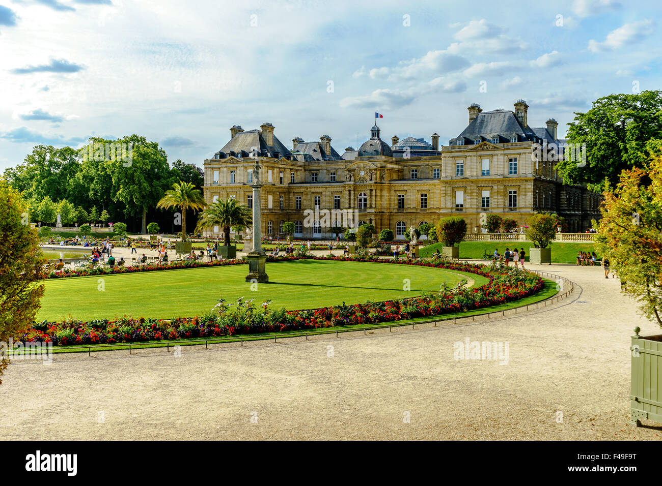 Right-side view of the Luxembourg Gardens. July, 2015. Paris, France. Stock Photo