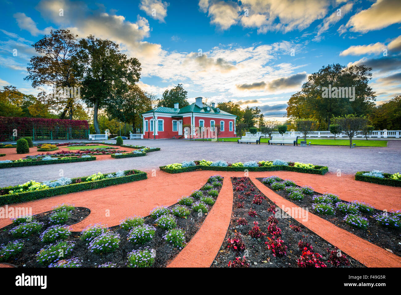 Gardens outside Kadriorg Palace at sunset, at Kadrioru Park, in Tallinn, Estonia. Stock Photo