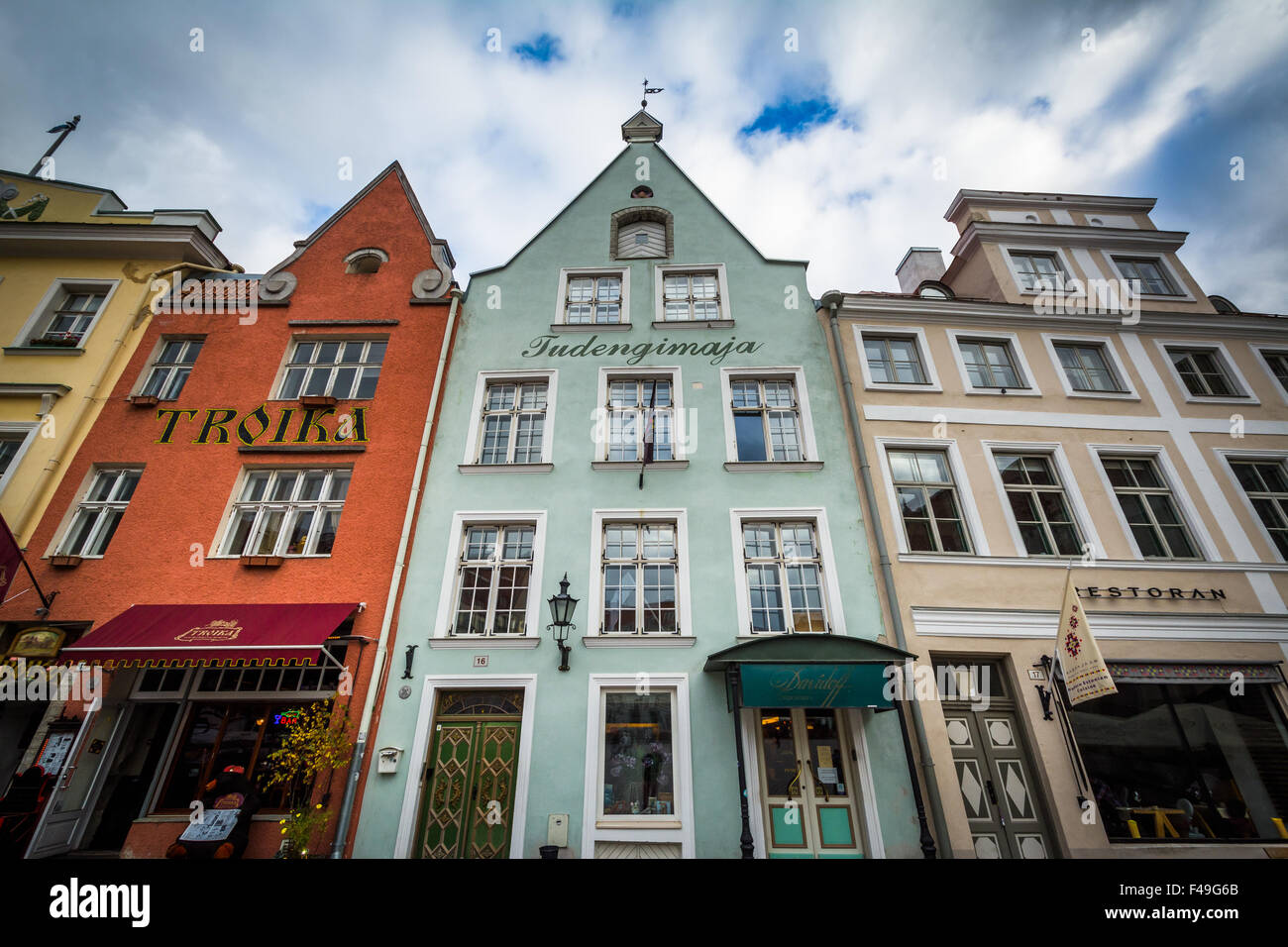 Buildings at Town Hall Square, in Old Town, Tallinn, Estonia. Stock Photo