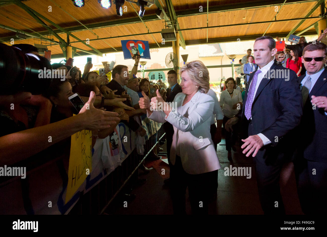 US Democratic presidential hopeful Hillary Clinton greets supporters during a campaign stop in Texas Stock Photo