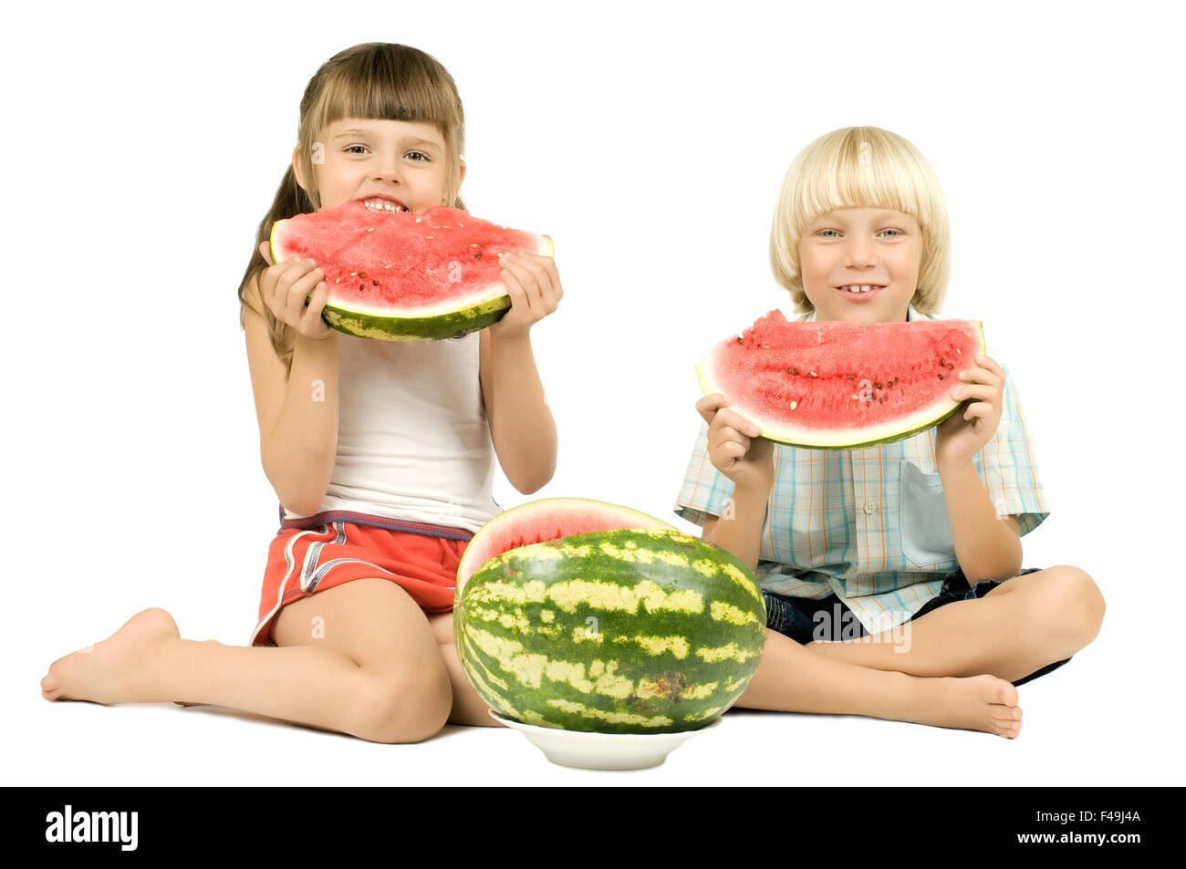 children with watermelon Stock Photo