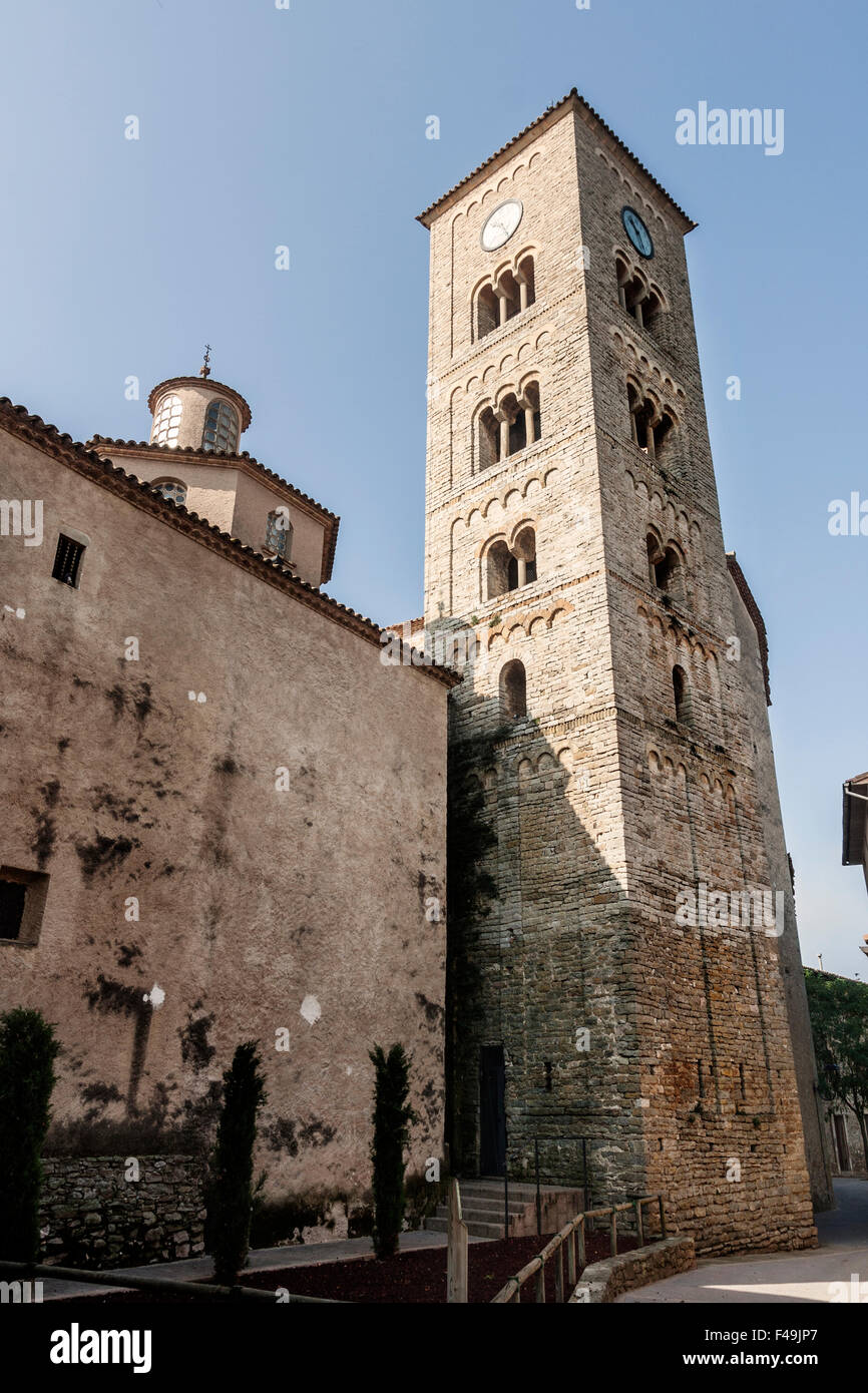 Sant Genis church, Taradell. Romanesque and baroque. Stock Photo