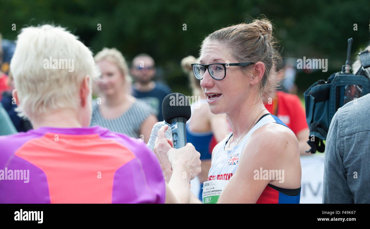 2015 World Mountain Running Championship Wales UK. Elite athletes competed over a tough course.  Silver medallist Emily Collinge Stock Photo