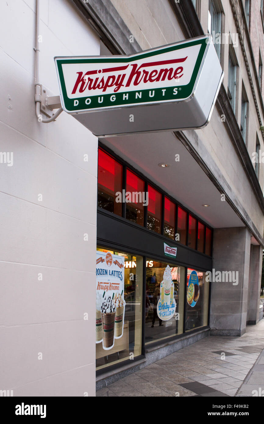 WASHINGTON, DC - AUGUST 8, 2015: View of the Krispy Kreme Doughnut storefront in Washington DC at Dupont Circle. Stock Photo