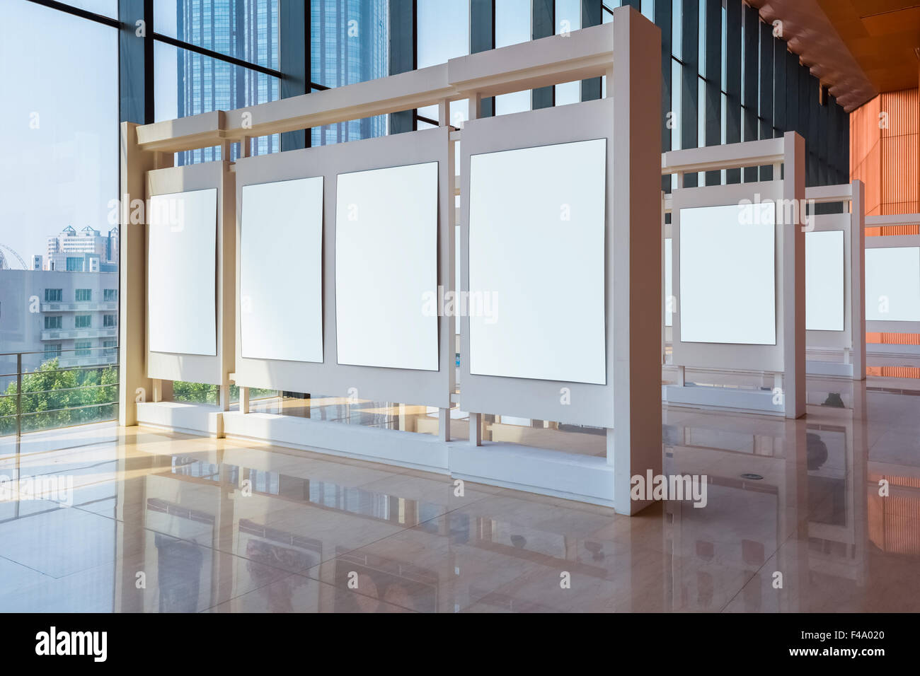 blank panel in exhibition hall Stock Photo