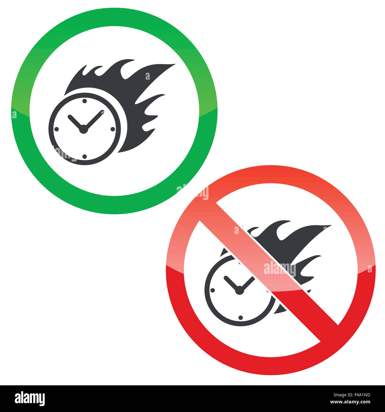 Burning time permission signs set Stock Photo Alamy