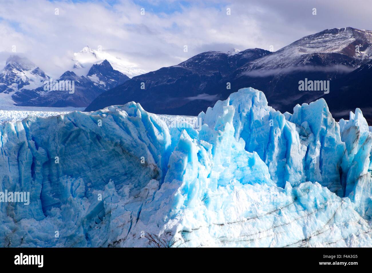 Perito Moreno Glacier in Patagonia Argentina South Argentina sunny day stunning view on natural beauty eternal ice National Park Stock Photo