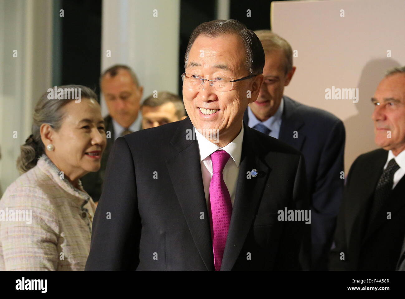 Italy. 15th Oct, 2015. The Mayor of Turin Piero Fassino and the President of the Italian Senate Pietro Grasso met in Turin with UN Secretary-General Ban Ki-moon. The meeting took place on the sidelines of the 3rd World Forum of Local Economic Development of Turin. Credit:  Massimilano Ferraro/Pacific Press/Alamy Live News Stock Photo