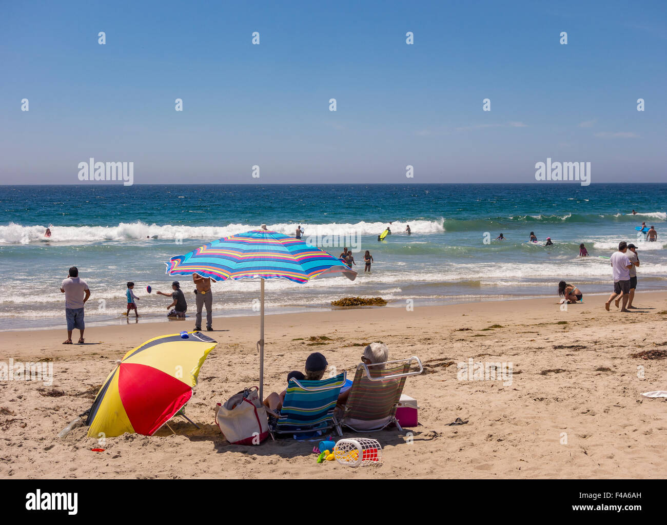 ZUMA BEACH, CALIFORNIA, USA - People on Zuma beach, public beach