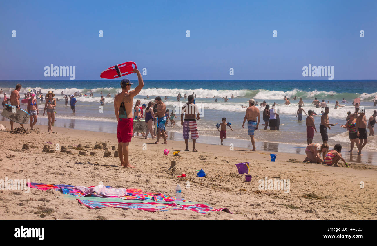 ZUMA BEACH, CALIFORNIA, USA - People on Zuma beach, public beach