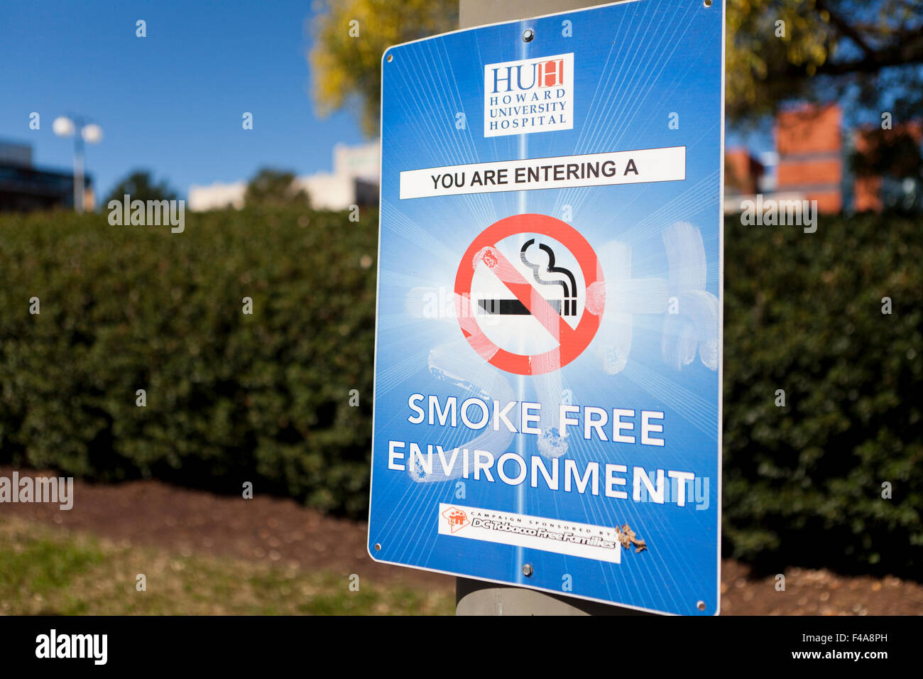 Smoke Free Environment / No Smoking sign at Howard University Hospital