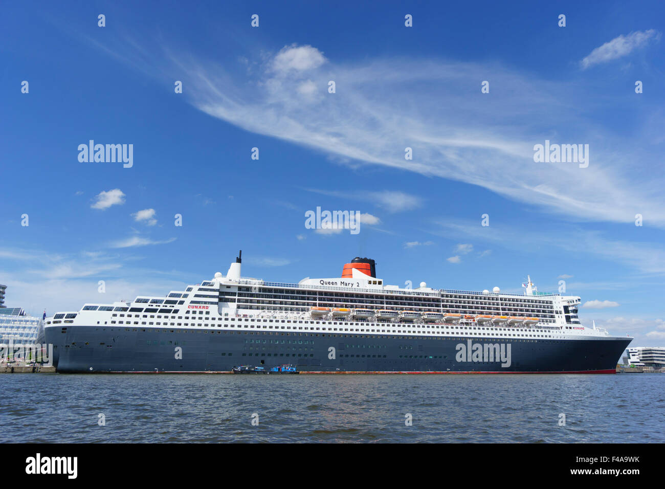 Hamburg, Germany - Queen Mary 2, Cunard cruise liner, on the River ...