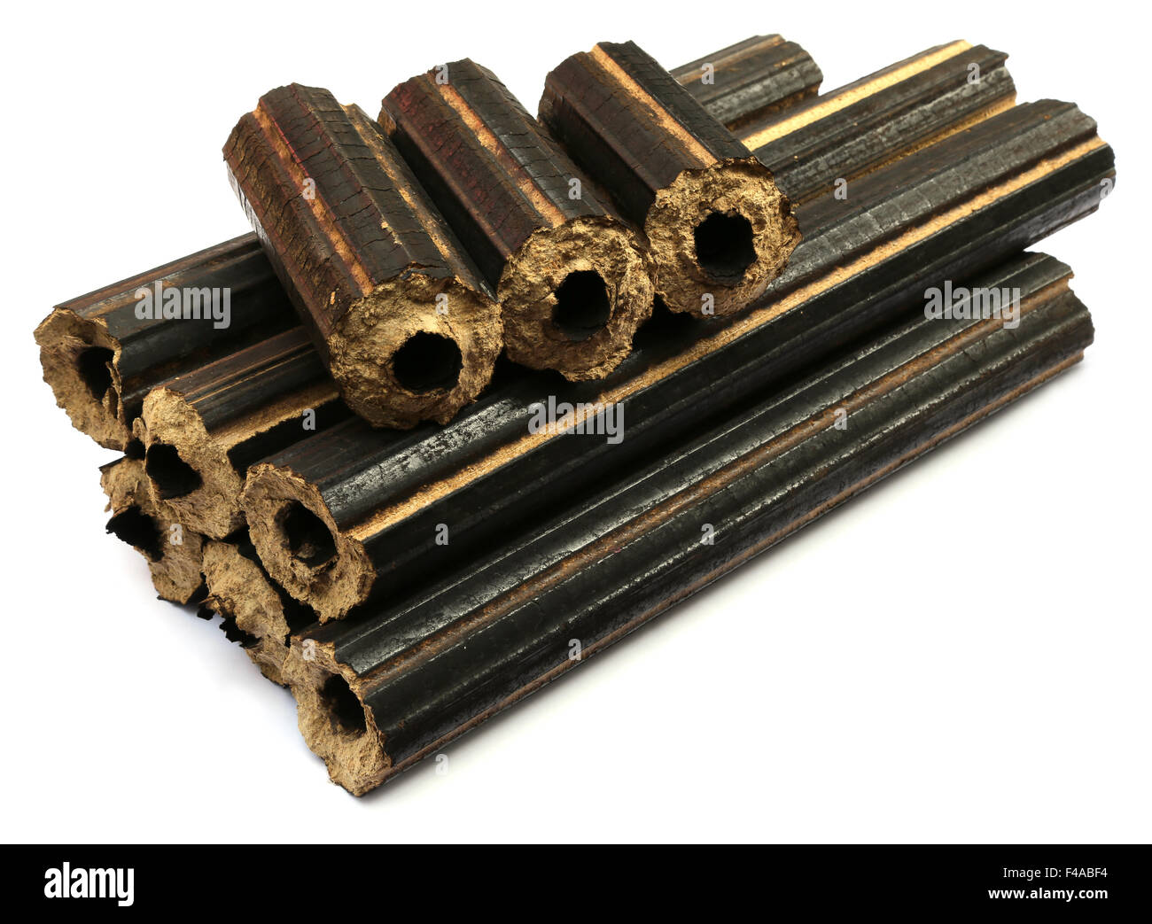 Cheap biofuel made of saw dust over white background Stock Photo