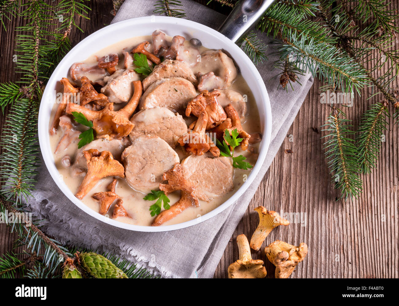 Pork tenderloin with Chanterelle sauce Stock Photo Alamy