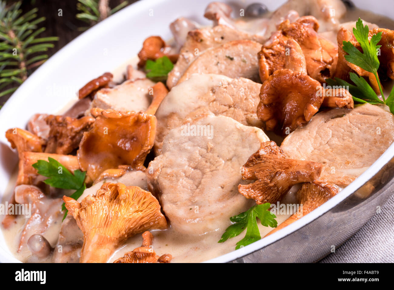 Pork tenderloin with Chanterelle sauce Stock Photo Alamy