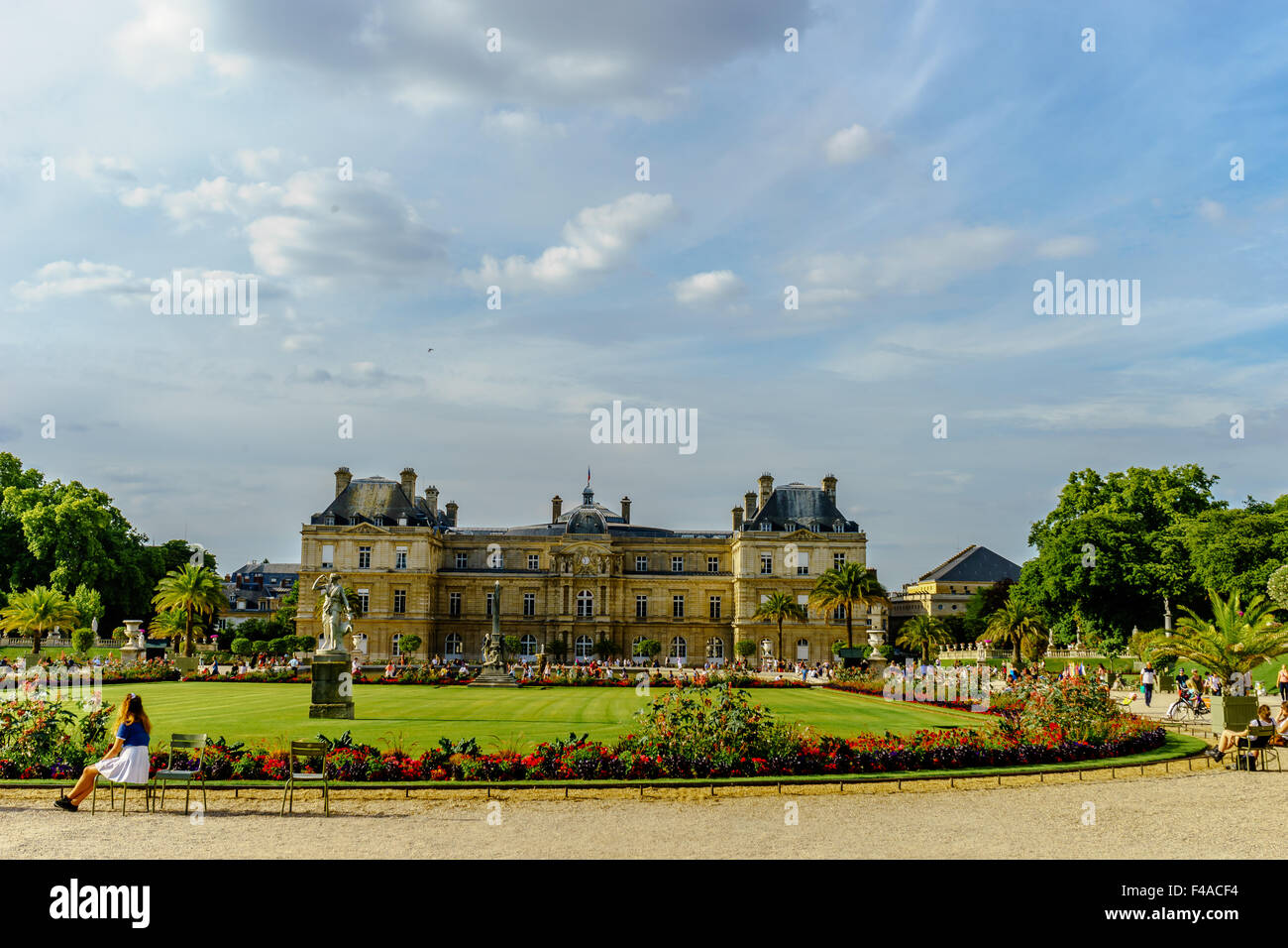 Big sky (and text space) over the French Senate building at the Luxembourg Gardens. July, 2015. Paris, France. Stock Photo