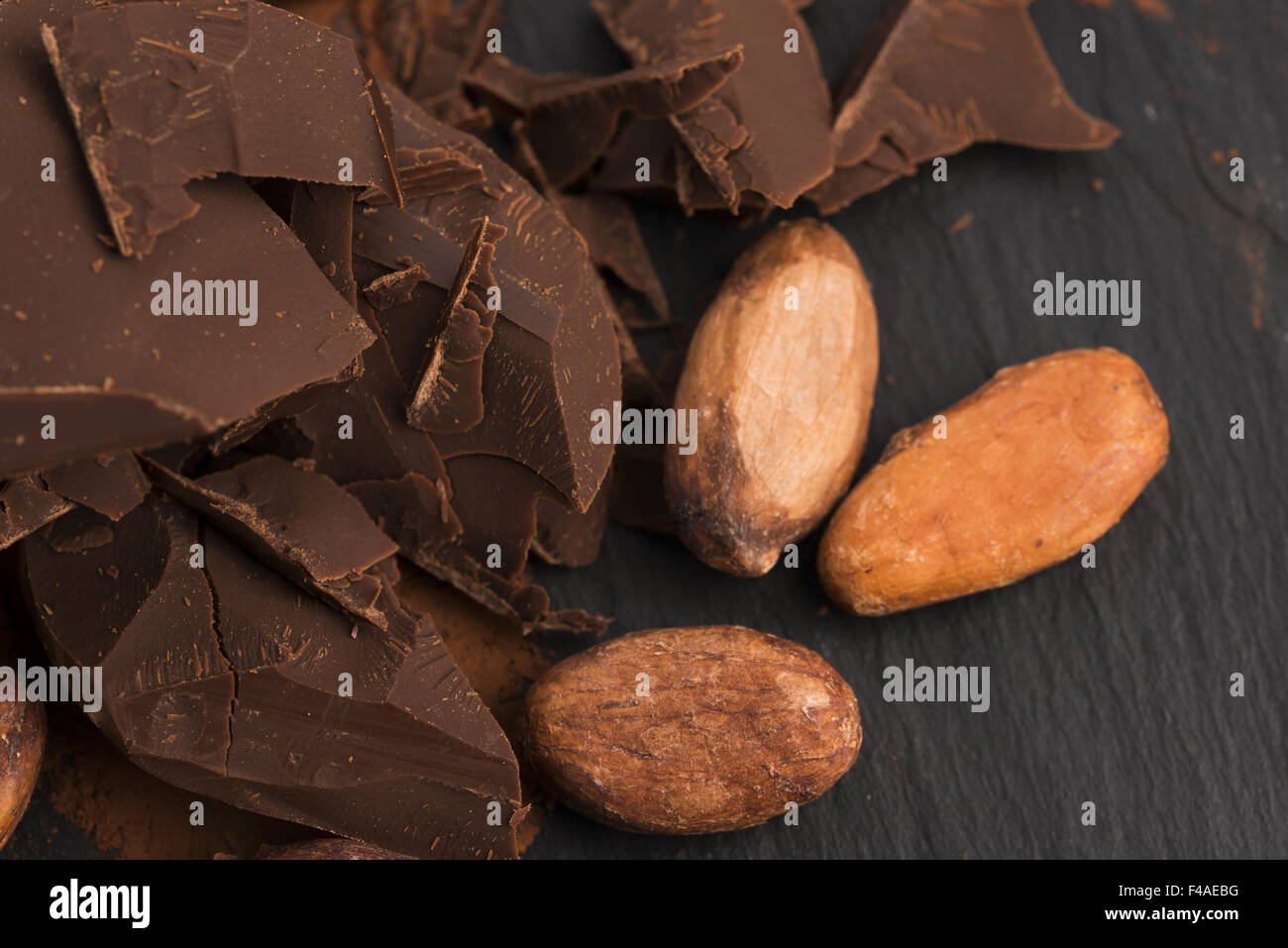 Chopped chocolate with cacao Stock Photo