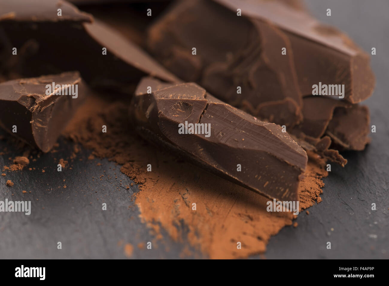 Chopped chocolate with cacao Stock Photo