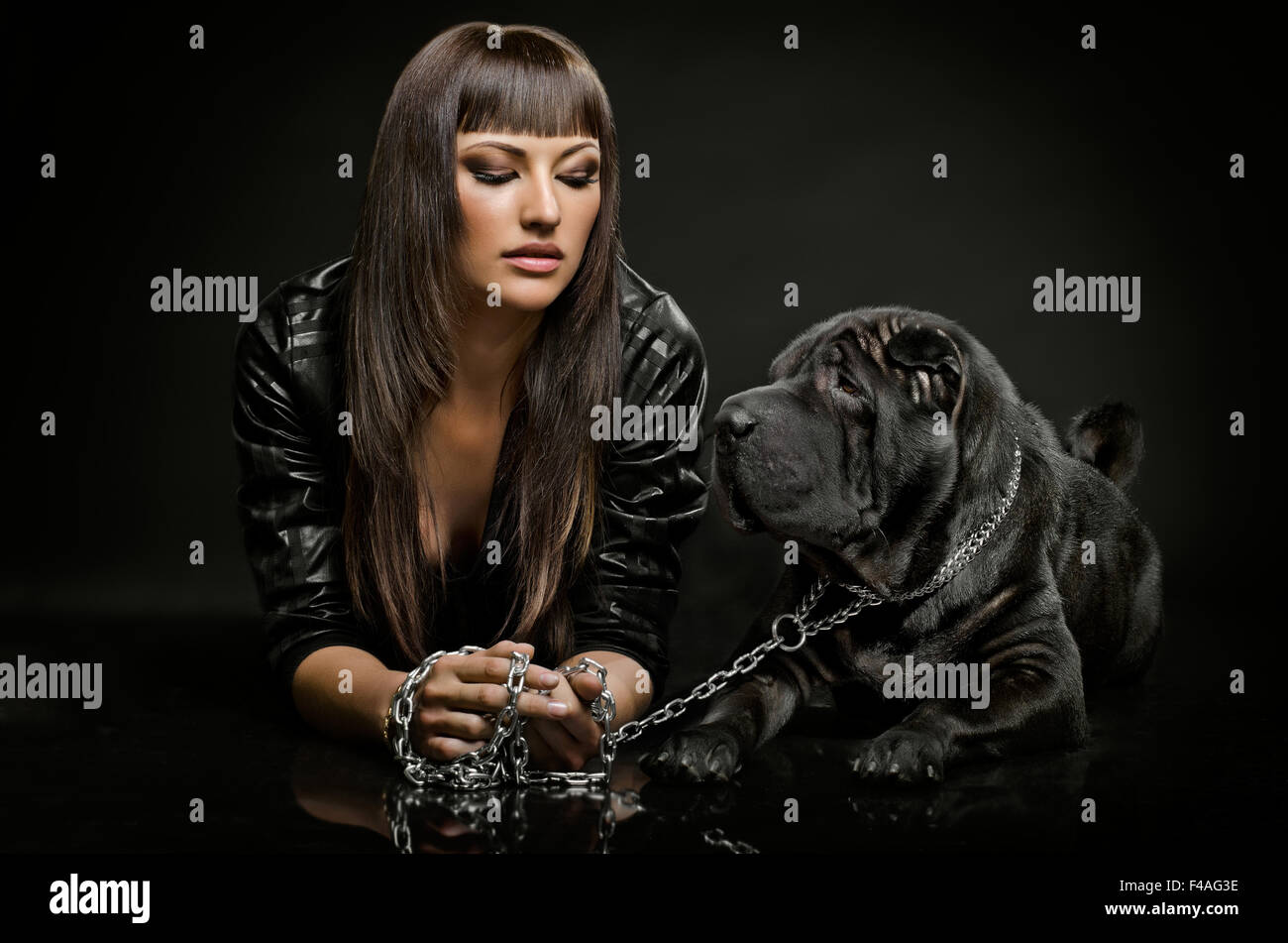 sexy woman with dog Stock Photo - Alamy