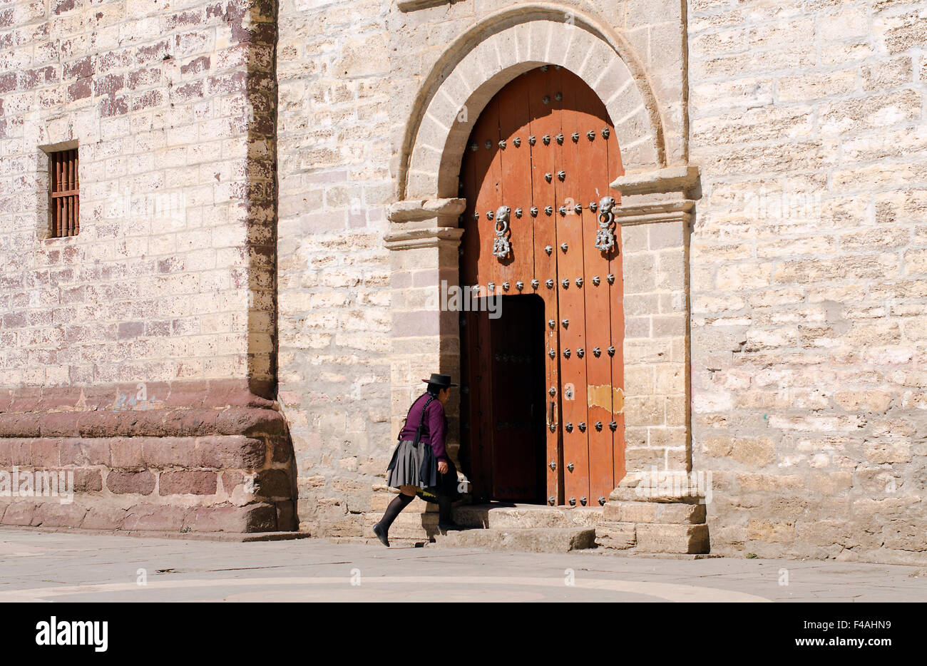 In front of San Sebastian church, Huancavelica, Andes,Peru Stock Photo