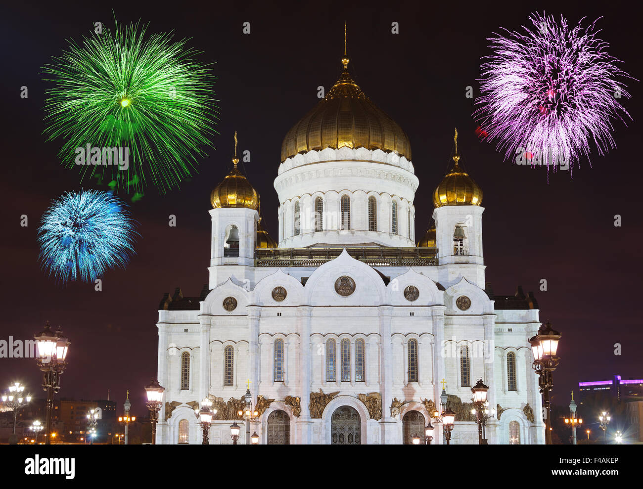 Fireworks over cathedral of Christ the Savior in Moscow Stock Photo Alamy
