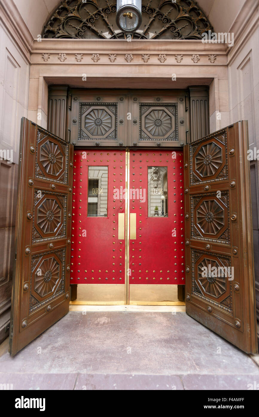 Ornate red leather doors entrance to the Boston Athenaeum 10½ Beacon