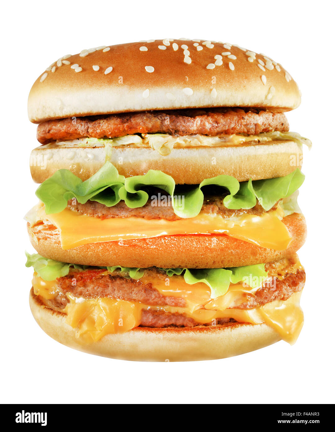 Tasty big burger  photographed close-up on a white background Stock Photo