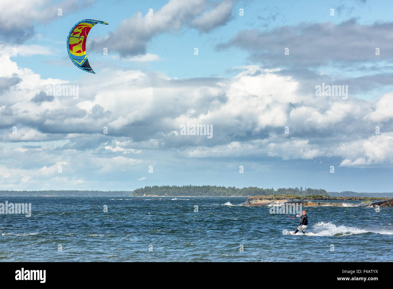 Kitesurfing at Hattusaari, Helsinki, Finland, Europe, EU Stock Photo