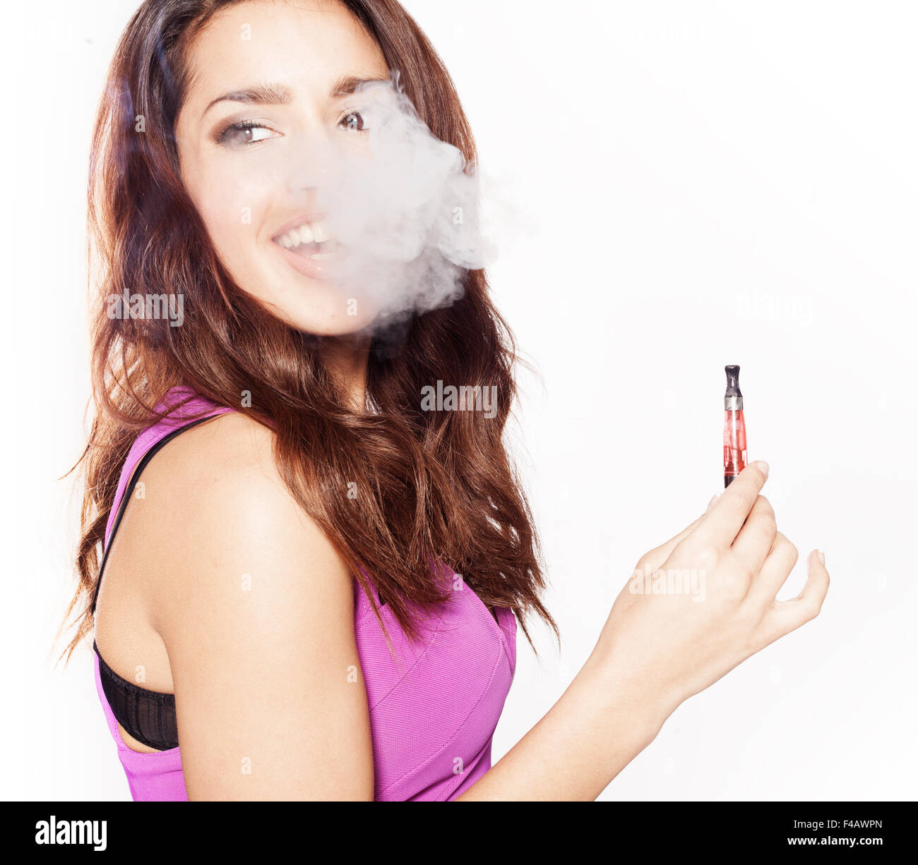 woman smoking e-cigarette Stock Photo