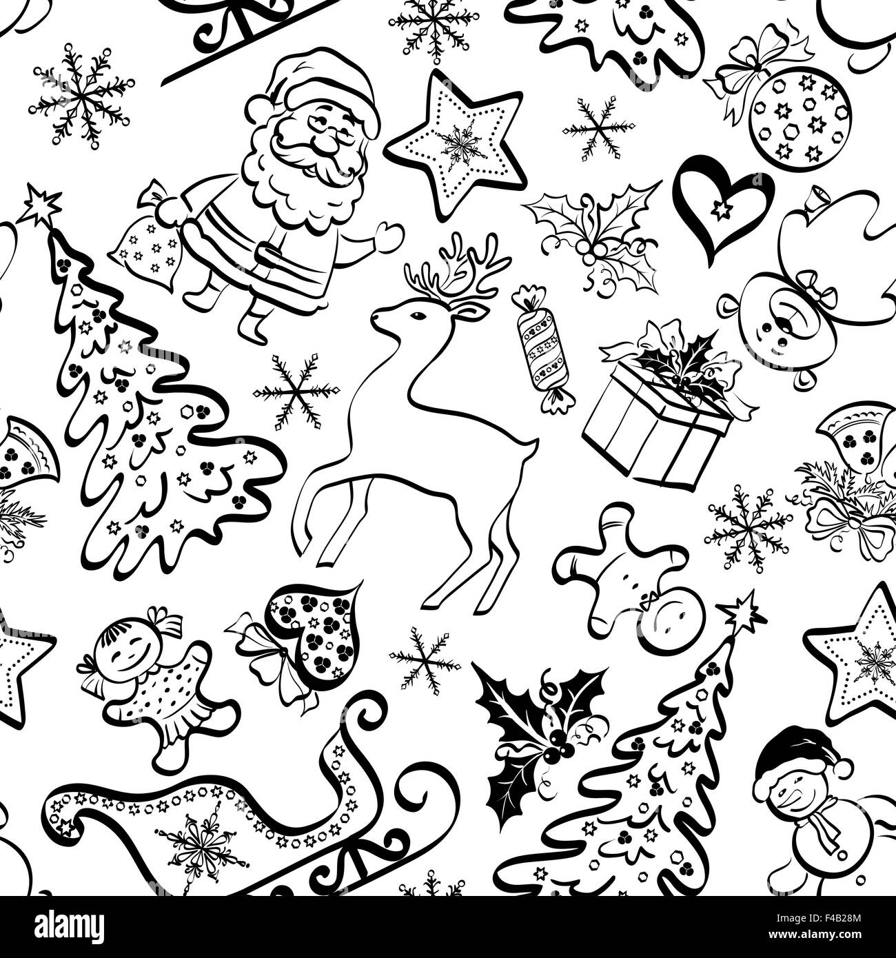 Christmas seamless pattern, contour Stock Photo