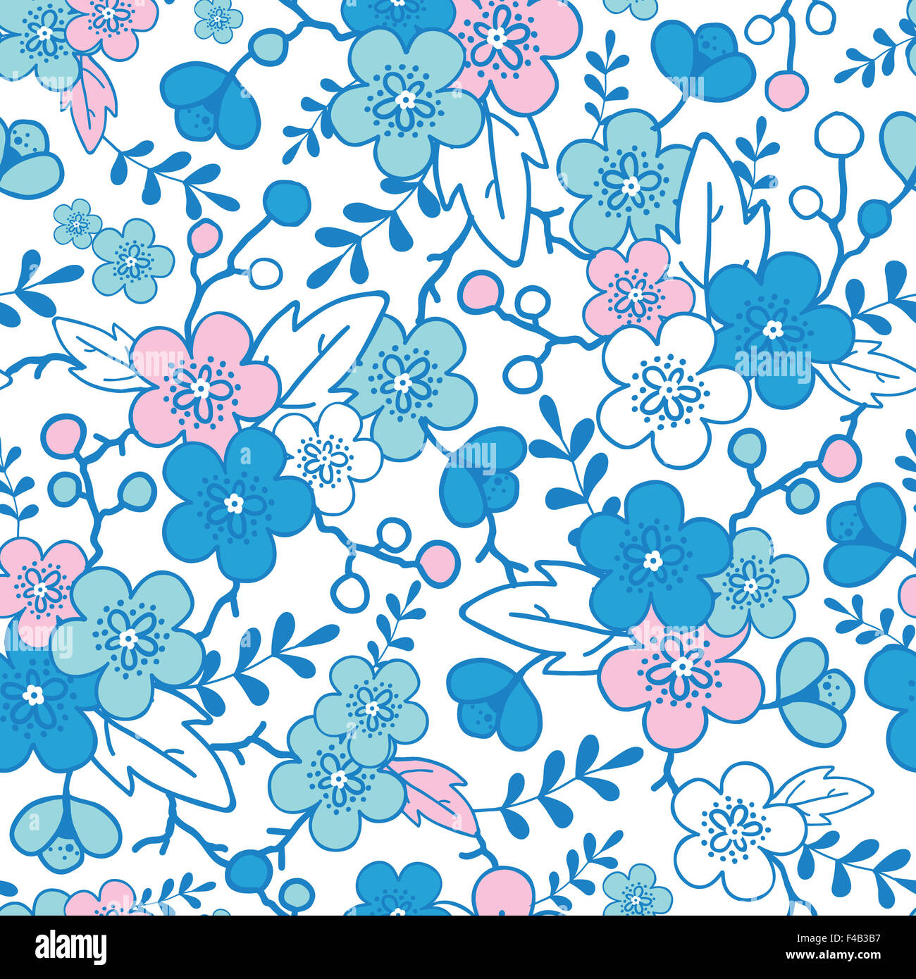 Blue and pink kimono blossoms seamless pattern background Stock Photo