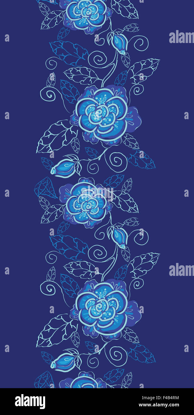 Blue night flowers vertical seamless pattern background border Stock ...