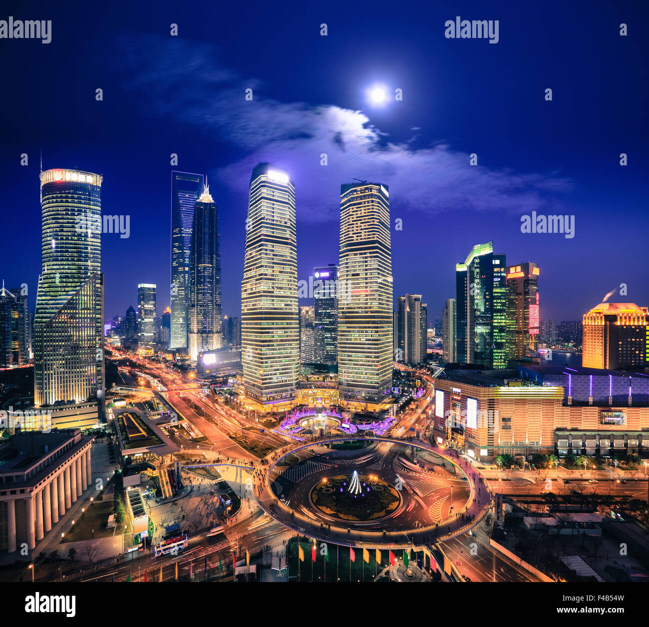 bird's eye view of shanghai skyline at night Stock Photo