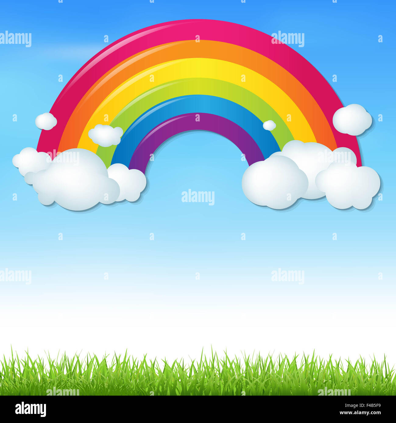Color Rainbow With Clouds And Grass Stock Photo - Alamy